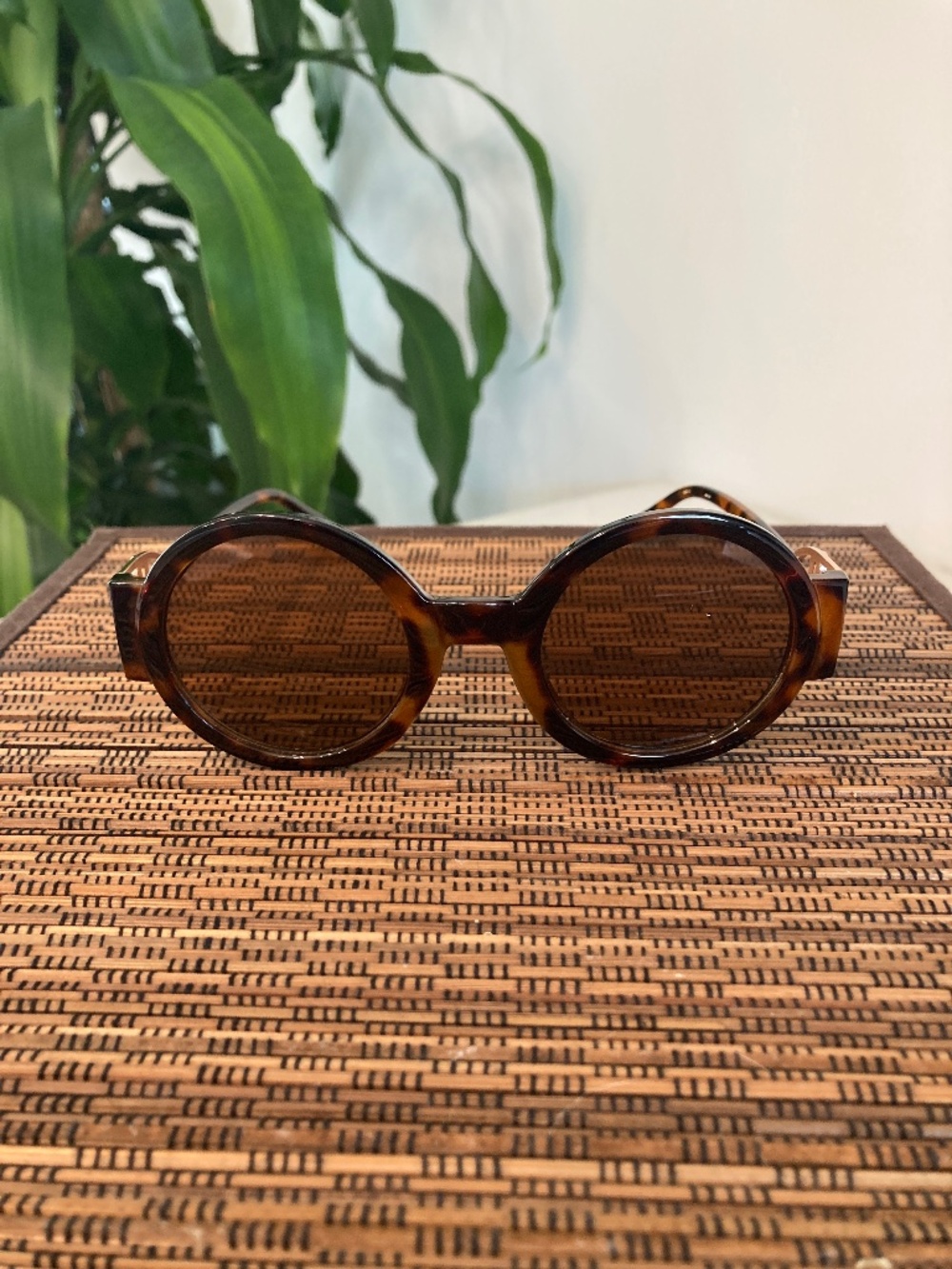 Round Acetate Sunglasses (80986) Brown Print